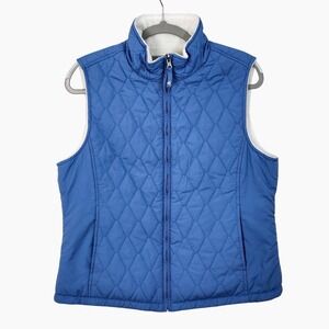 Free Country Reversible Quilted Faux Fur Zip Vest Womens‎ Medium Blue White
